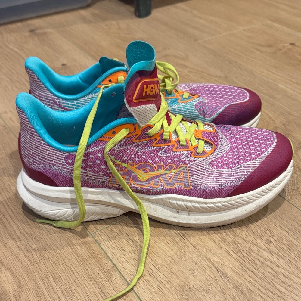 Hoka Vibrant Pink and Blue Athletic Shoes